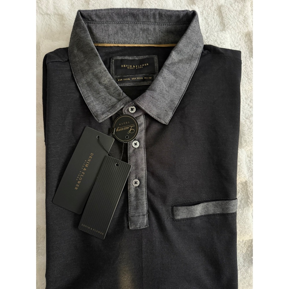 Denim & Flower Ricky Singh Black Gray Polo Shirt Mens 4XL Runs Small- NWT